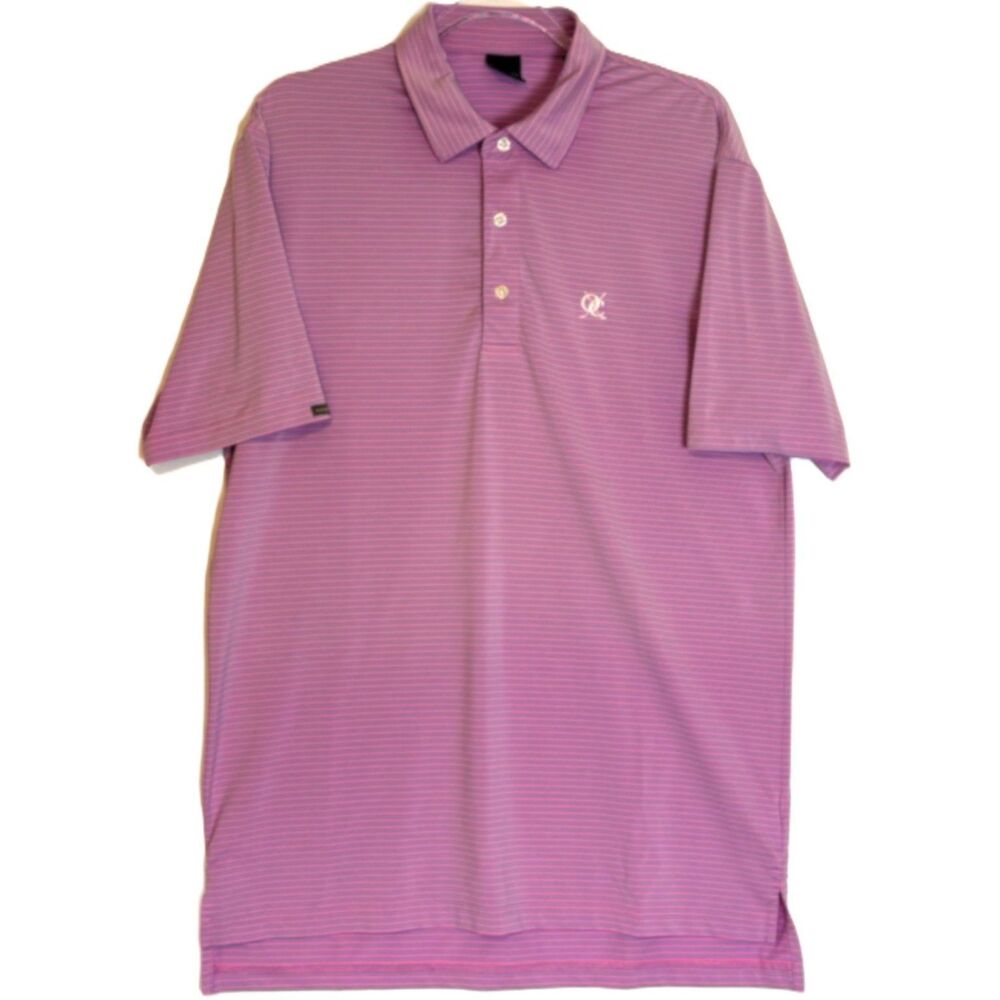 💥🏷️ Dunning Golf Polo Shirt Pink Blue Stripe Medium Short Sleeve Performance